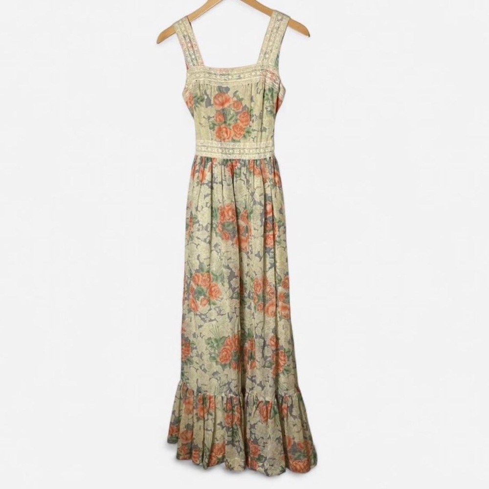 vintage ACT I 1970s square neck tiered floral maxi prairie cottagecore dress XS - Picture 2 of 9